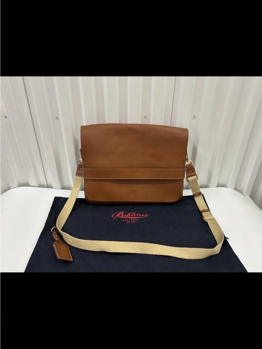 Boldrini Selleria Leather Messenger Bag Crossbody Tan Brown Satchel Italy Luxury